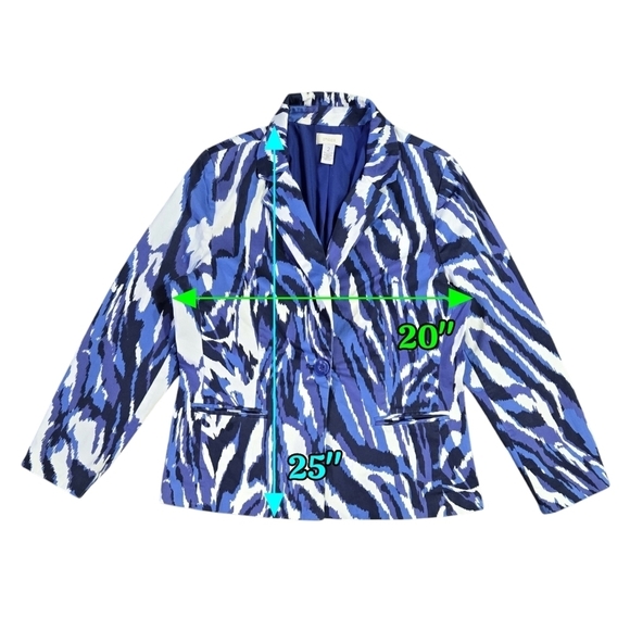 Chico's White Blue Abstract Animal Geo Blazer One Button Business Casual - Picture 3 of 10